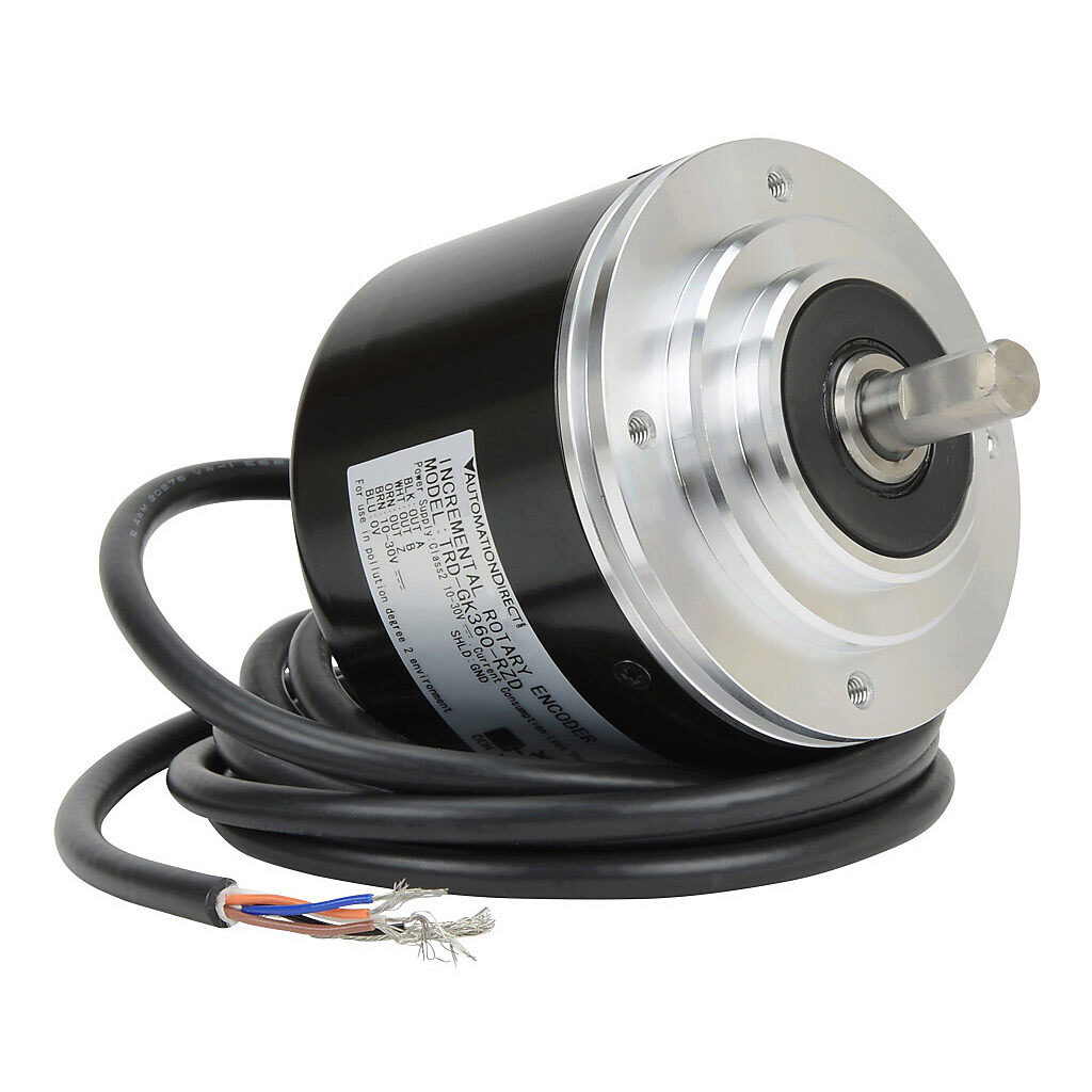 TRD-GK360-RZD - JTEKT TRD-GK series incremental (quadrature) rotary encoder, 10-30 VDC, push-pull (totem) output, heavy duty, 360 ppr, 10mm solid shaft, 78mm diameter body, IP65, 6.5ft/2m cable length, axial exit, pigtail.