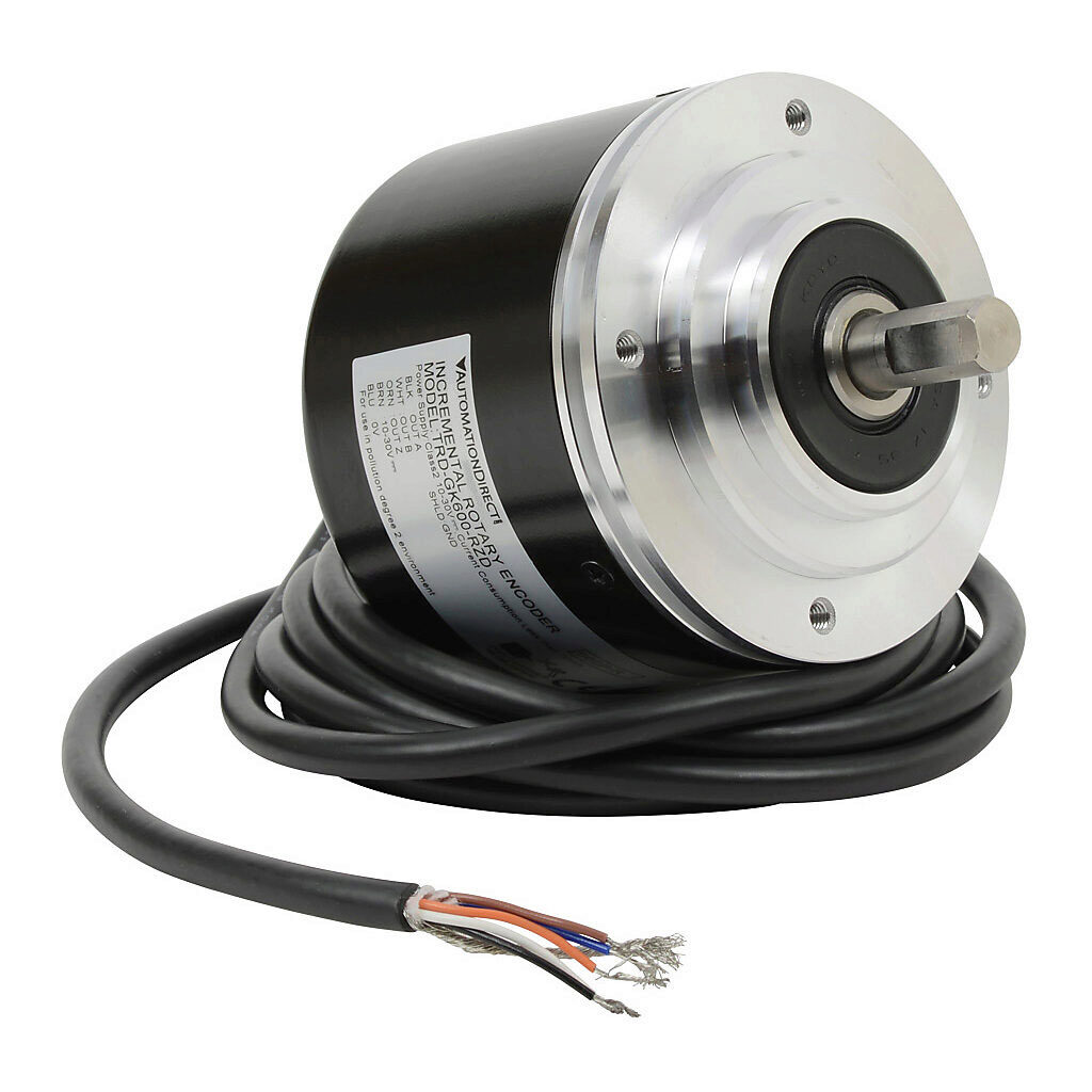 TRD-GK600-RZD - JTEKT TRD-GK series incremental (quadrature) rotary encoder, 10-30 VDC, push-pull (totem) output, heavy duty, 600 ppr, 10mm solid shaft, 78mm diameter body, IP65, 6.5ft/2m cable length, axial exit, pigtail.