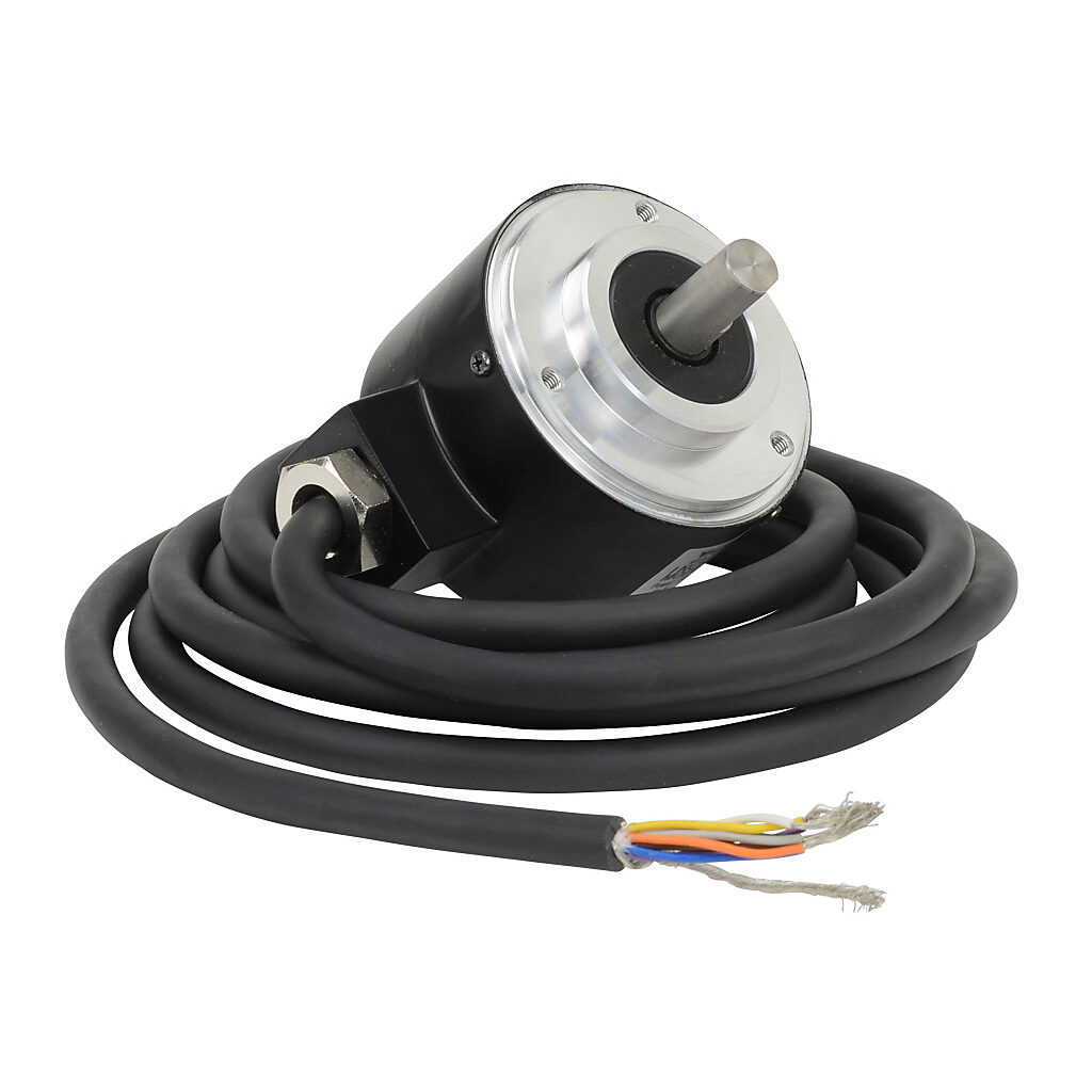 TRD-N10-RZVWD - JTEKT TRD-N series incremental (quadrature) rotary encoder, 5 VDC, line driver (differential) output, medium duty, 10 ppr, 8mm solid shaft, 50mm diameter body, IP65, 6.5ft/2m cable length, radial exit, pigtail.