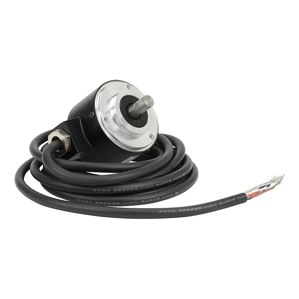 TRD-N10-RZWD - JTEKT TRD-N series incremental (quadrature) rotary encoder, 5-30 VDC, push-pull (totem) output, medium duty, 10 ppr, 8mm solid shaft, 50mm diameter body, IP65, 6.5ft/2m cable length, radial exit, pigtail.