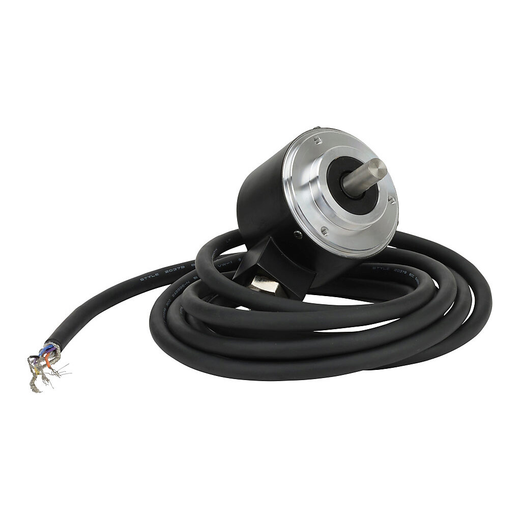 TRD-N1000-RZVWD - JTEKT TRD-N series incremental (quadrature) rotary encoder, 5 VDC, line driver (differential) output, medium duty, 1000 ppr, 8mm solid shaft, 50mm diameter body, IP65, 6.5ft/2m cable length, radial exit, pigtail.