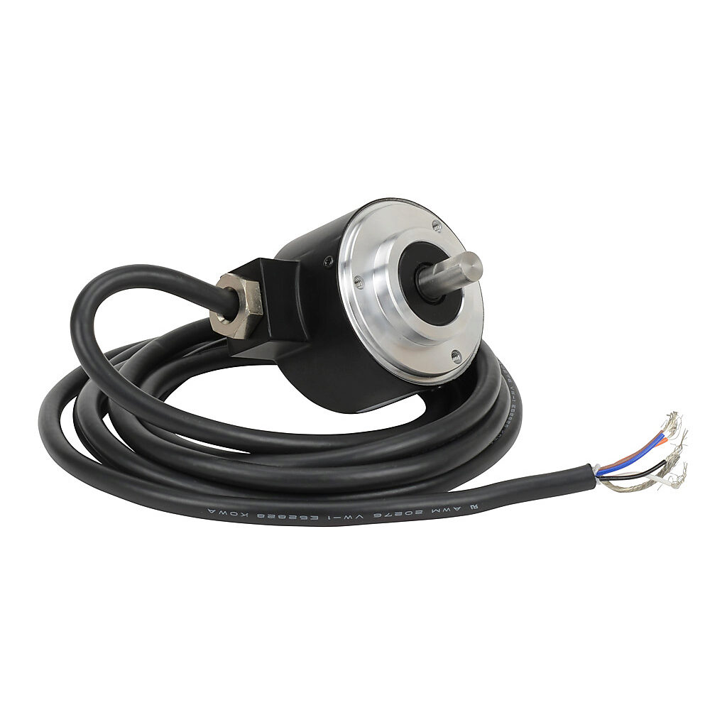 TRD-N1000-RZWD - JTEKT TRD-N series incremental (quadrature) rotary encoder, 5-30 VDC, push-pull (totem) output, medium duty, 1000 ppr, 8mm solid shaft, 50mm diameter body, IP65, 6.5ft/2m cable length, radial exit, pigtail.