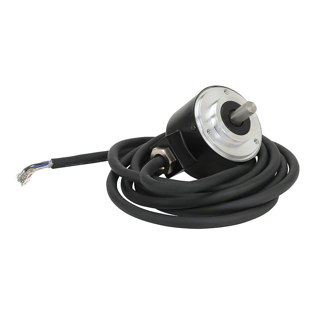 TRD-N1024-RZVWD - JTEKT TRD-N series incremental (quadrature) rotary encoder, 5 VDC, line driver (differential) output, medium duty, 1024 ppr, 8mm solid shaft, 50mm diameter body, IP65, 6.5ft/2m cable length, radial exit, pigtail.