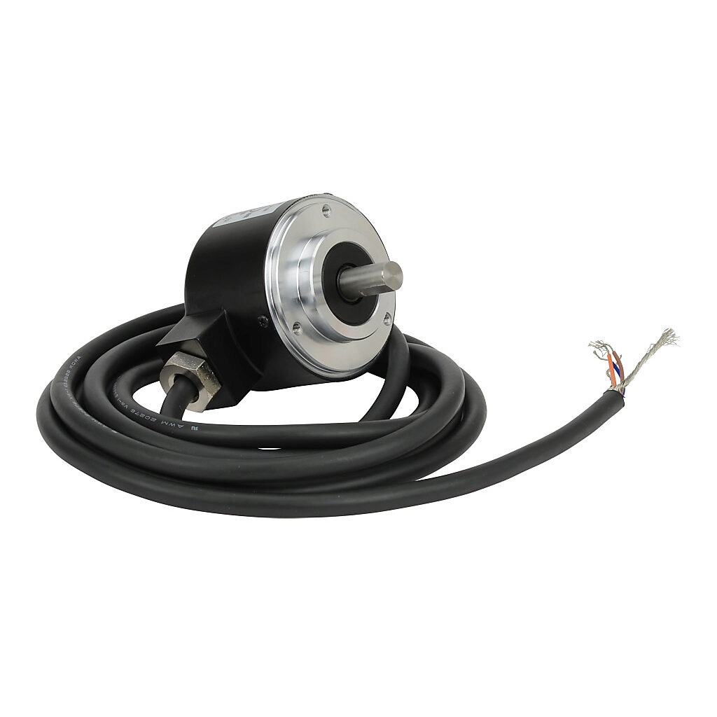 TRD-N1024-RZWD - JTEKT TRD-N series incremental (quadrature) rotary encoder, 5-30 VDC, push-pull (totem) output, medium duty, 1024 ppr, 8mm solid shaft, 50mm diameter body, IP65, 6.5ft/2m cable length, radial exit, pigtail.