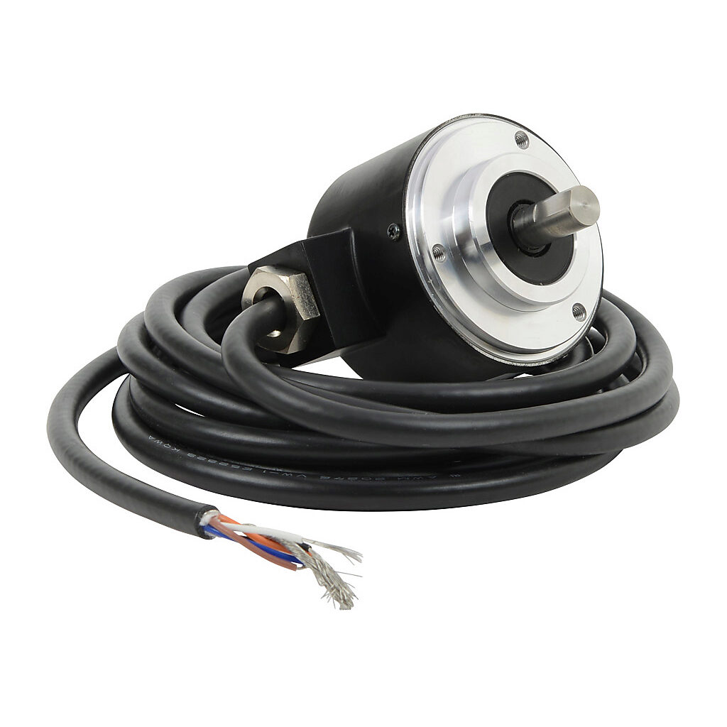 TRD-N1200-RZWD - JTEKT TRD-N series incremental (quadrature) rotary encoder, 5-30 VDC, push-pull (totem) output, medium duty, 1200 ppr, 8mm solid shaft, 50mm diameter body, IP65, 6.5ft/2m cable length, radial exit, pigtail.