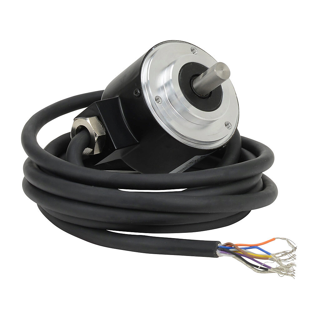 TRD-N2000-RZVWD - JTEKT TRD-N series incremental (quadrature) rotary encoder, 5 VDC, line driver (differential) output, medium duty, 2000 ppr, 8mm solid shaft, 50mm diameter body, IP65, 6.5ft/2m cable length, radial exit, pigtail.