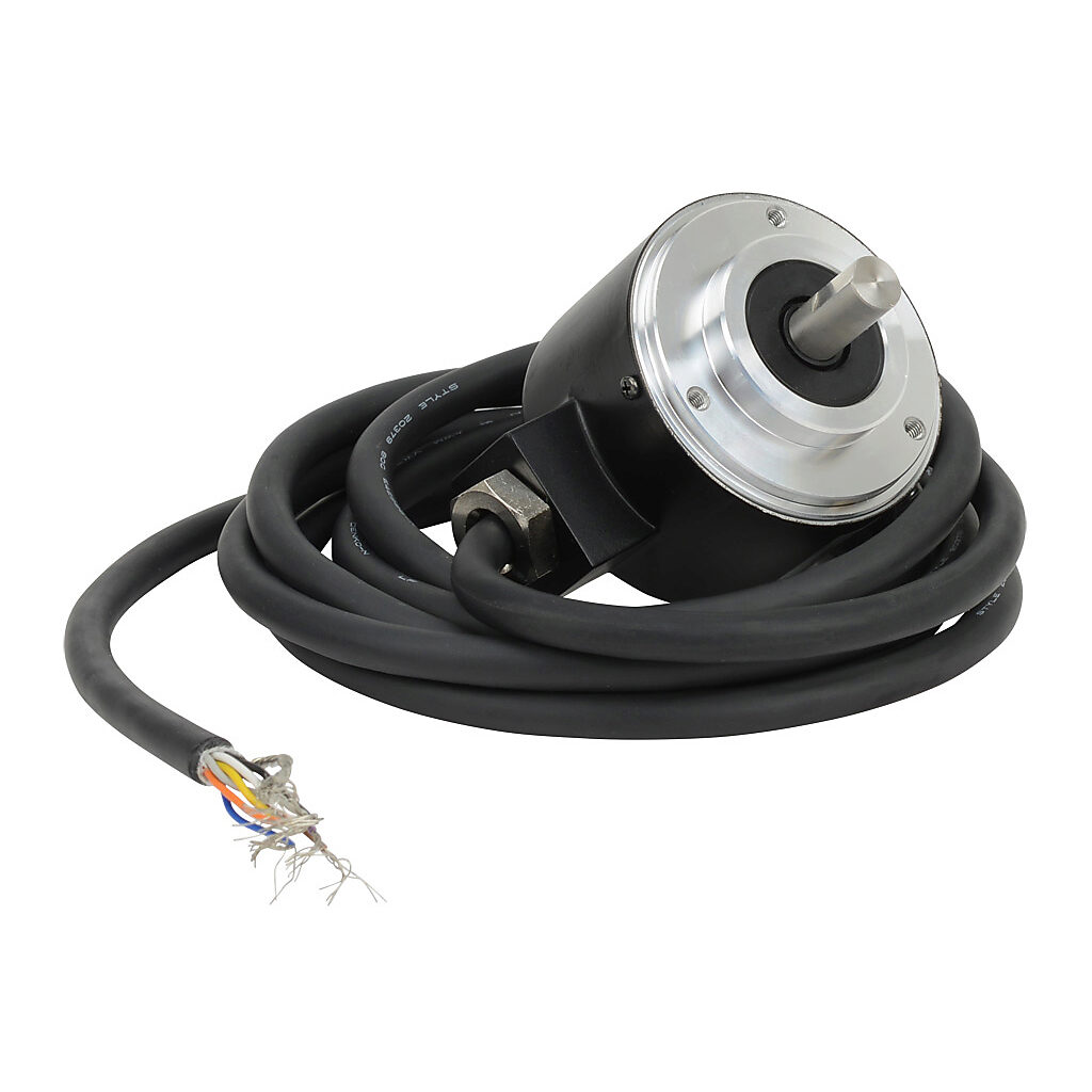 TRD-N240-RZVWD - JTEKT TRD-N series incremental (quadrature) rotary encoder, 5 VDC, line driver (differential) output, medium duty, 240 ppr, 8mm solid shaft, 50mm diameter body, IP65, 6.5ft/2m cable length, radial exit, pigtail.