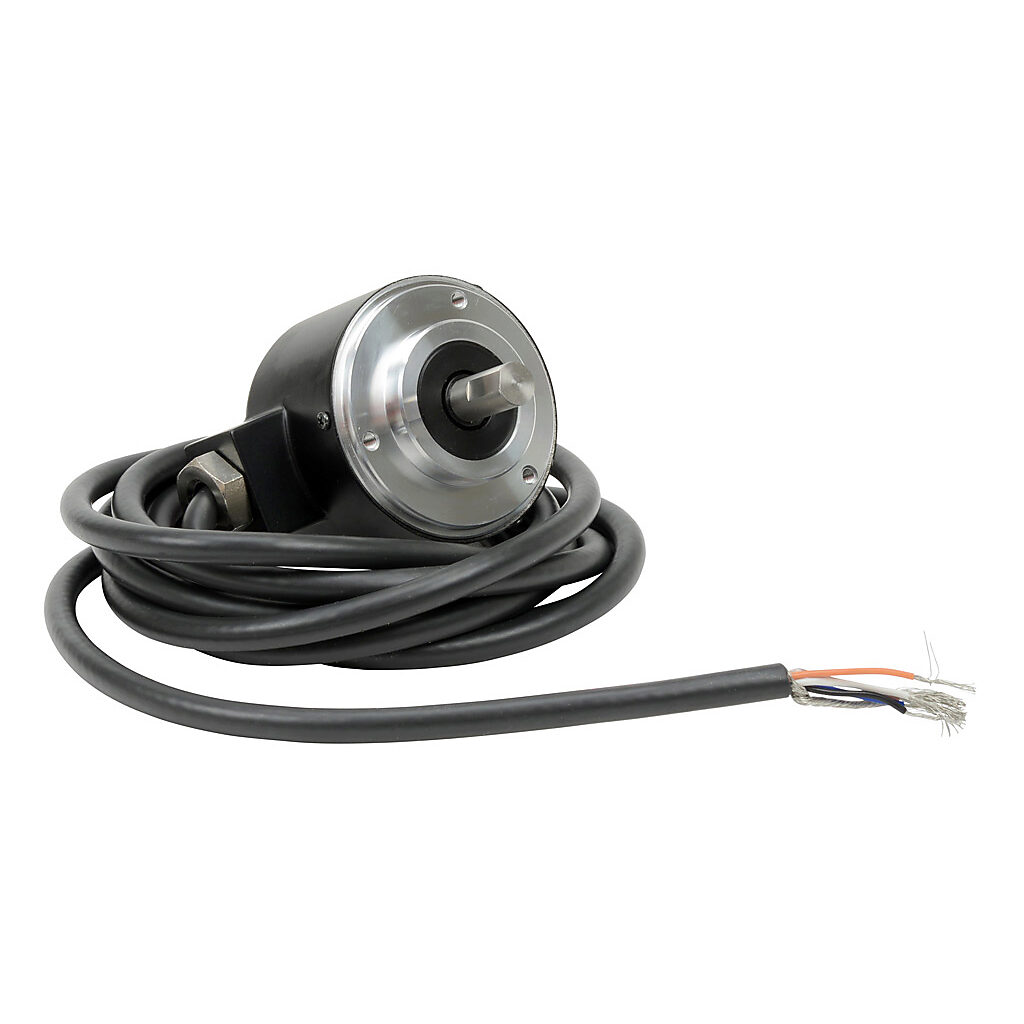 TRD-N250-RZWD - JTEKT TRD-N series incremental (quadrature) rotary encoder, 5-30 VDC, push-pull (totem) output, medium duty, 250 ppr, 8mm solid shaft, 50mm diameter body, IP65, 6.5ft/2m cable length, radial exit, pigtail.