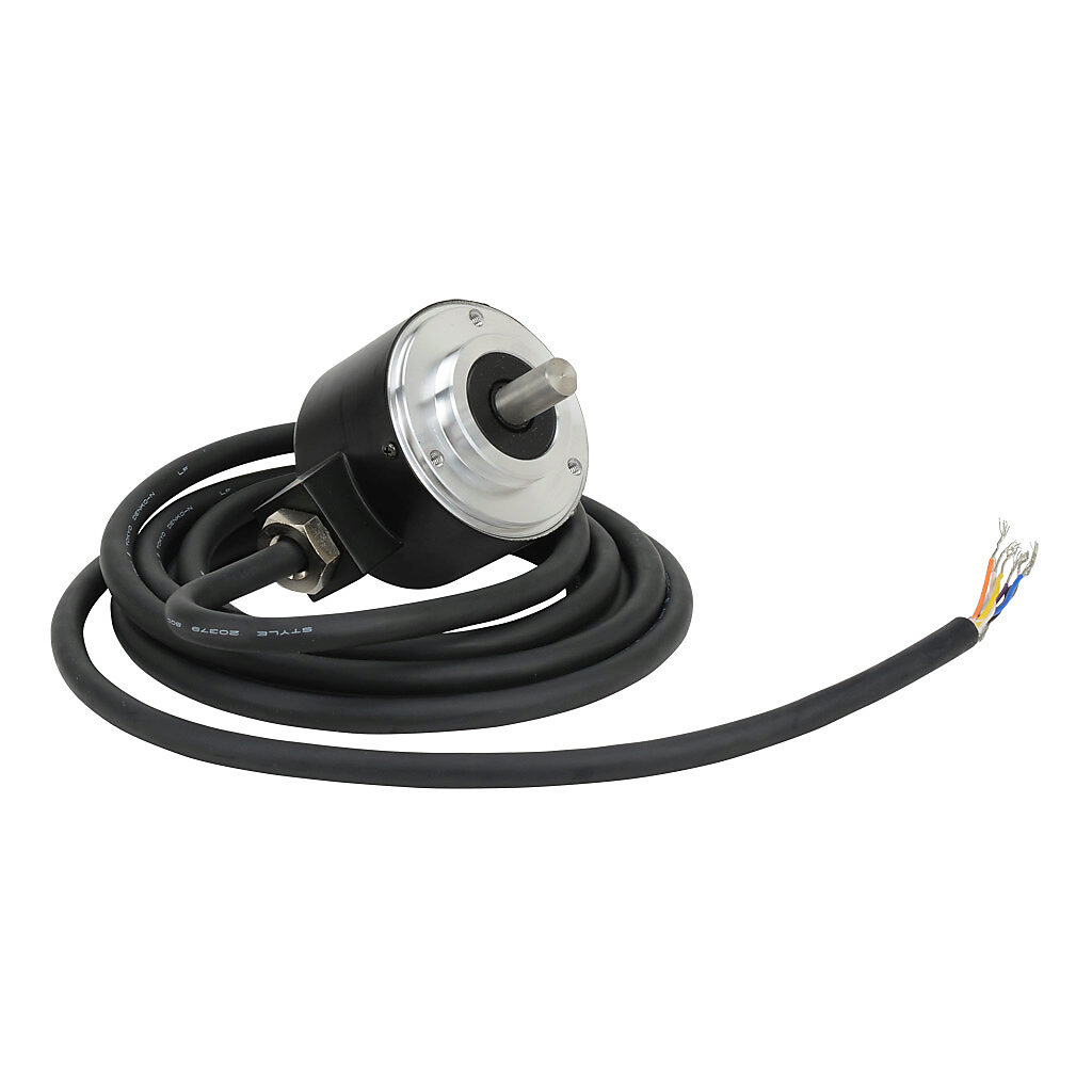 TRD-N2500-RZVWD - JTEKT TRD-N series incremental (quadrature) rotary encoder, 5 VDC, line driver (differential) output, medium duty, 2500 ppr, 8mm solid shaft, 50mm diameter body, IP65, 6.5ft/2m cable length, radial exit, pigtail.
