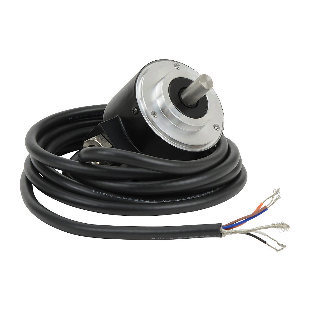 TRD-N2500-RZWD - JTEKT TRD-N series incremental (quadrature) rotary encoder, 5-30 VDC, push-pull (totem) output, medium duty, 2500 ppr, 8mm solid shaft, 50mm diameter body, IP65, 6.5ft/2m cable length, radial exit, pigtail.