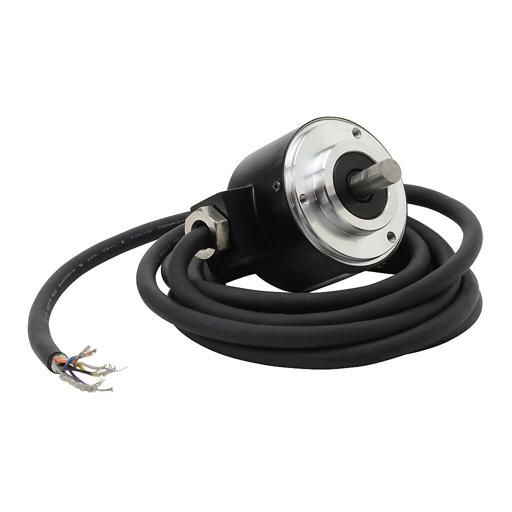 TRD-N3-RZVWD - JTEKT TRD-N series incremental (quadrature) rotary encoder, 5 VDC, line driver (differential) output, medium duty, 3 ppr, 8mm solid shaft, 50mm diameter body, IP65, 6.5ft/2m cable length, radial exit, pigtail.