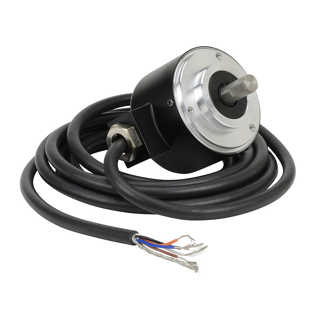 TRD-N3-RZWD - JTEKT TRD-N series incremental (quadrature) rotary encoder, 5-30 VDC, push-pull (totem) output, medium duty, 3 ppr, 8mm solid shaft, 50mm diameter body, IP65, 6.5ft/2m cable length, radial exit, pigtail.