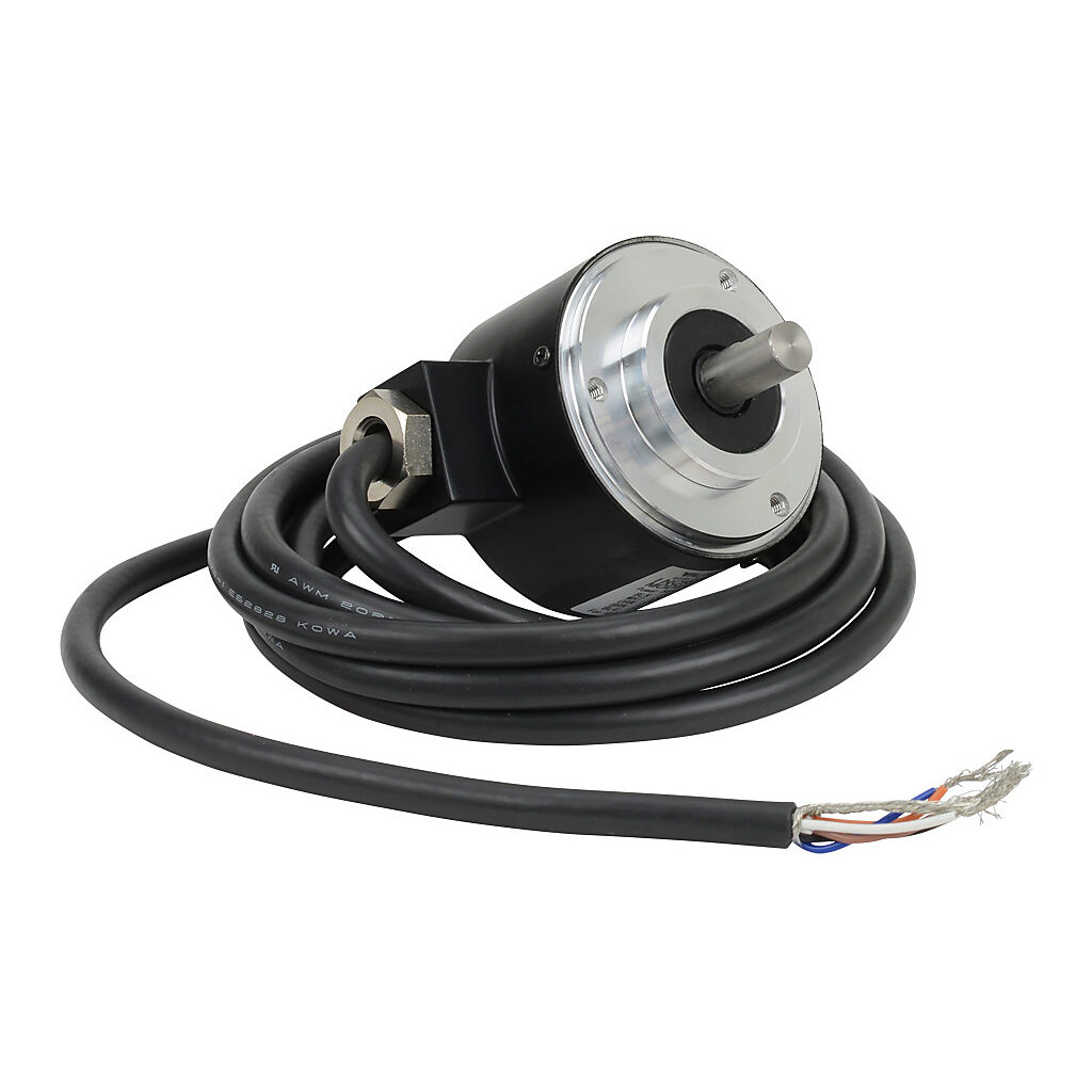 TRD-N30-RZWD - JTEKT TRD-N series incremental (quadrature) rotary encoder, 5-30 VDC, push-pull (totem) output, medium duty, 30 ppr, 8mm solid shaft, 50mm diameter body, IP65, 6.5ft/2m cable length, radial exit, pigtail.