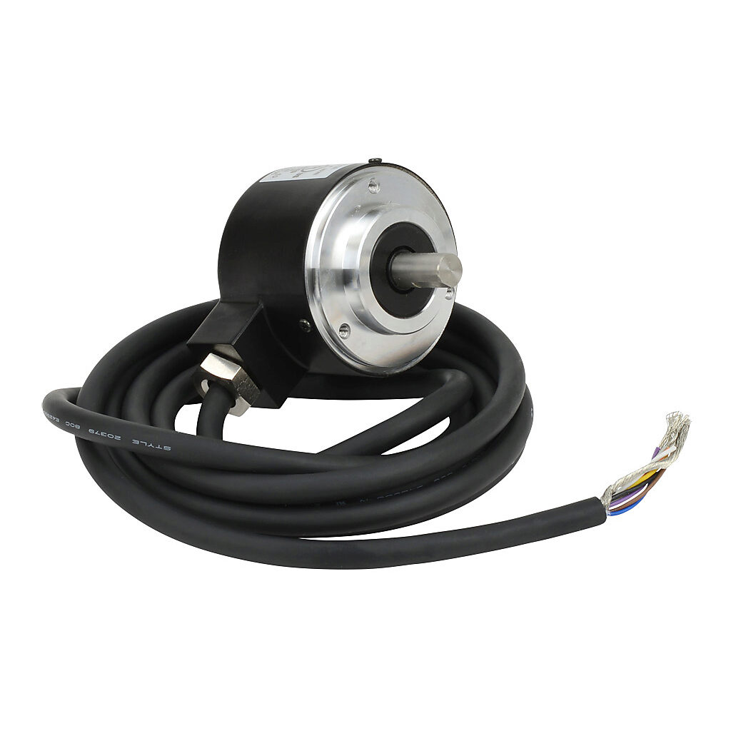 TRD-N360-RZVWD - JTEKT TRD-N series incremental (quadrature) rotary encoder, 5 VDC, line driver (differential) output, medium duty, 360 ppr, 8mm solid shaft, 50mm diameter body, IP65, 6.5ft/2m cable length, radial exit, pigtail.