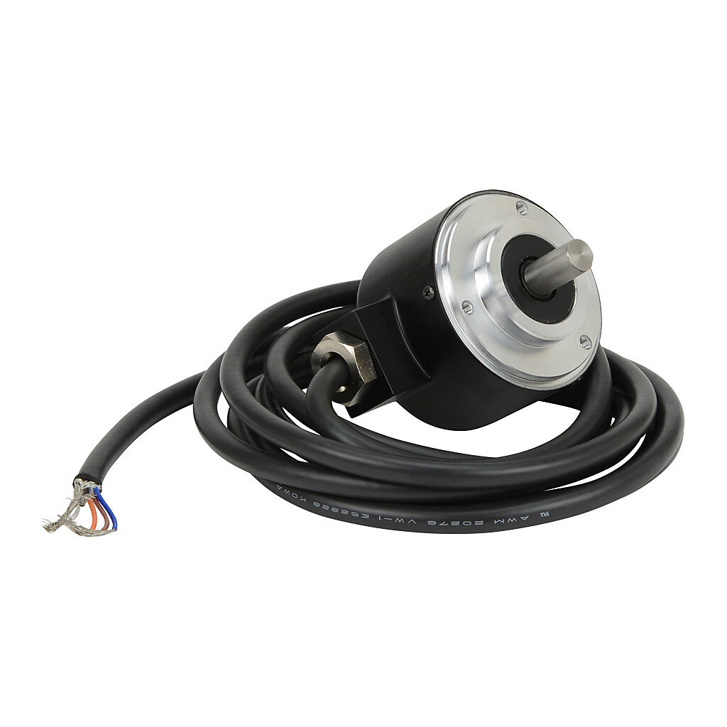 TRD-N360-RZWD - JTEKT TRD-N series incremental (quadrature) rotary encoder, 5-30 VDC, push-pull (totem) output, medium duty, 360 ppr, 8mm solid shaft, 50mm diameter body, IP65, 6.5ft/2m cable length, radial exit, pigtail.
