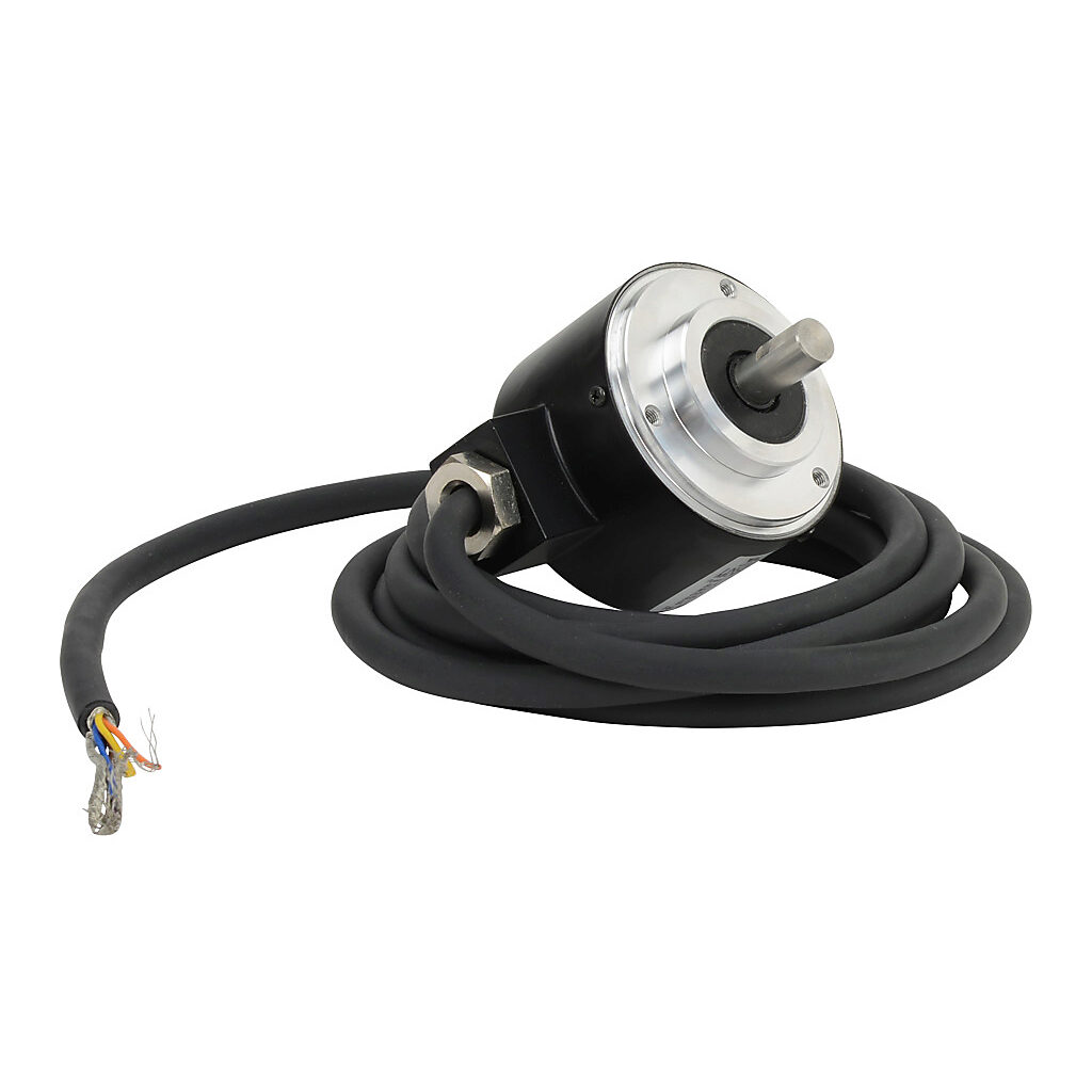 TRD-N4-RZVWD - JTEKT TRD-N series incremental (quadrature) rotary encoder, 5 VDC, line driver (differential) output, medium duty, 4 ppr, 8mm solid shaft, 50mm diameter body, IP65, 6.5ft/2m cable length, radial exit, pigtail.