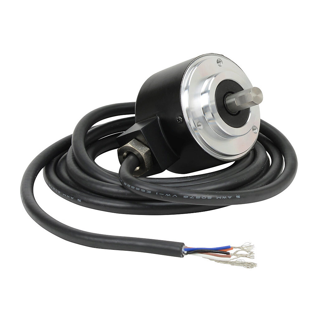 TRD-N4-RZWD - JTEKT TRD-N series incremental (quadrature) rotary encoder, 5-30 VDC, push-pull (totem) output, medium duty, 4 ppr, 8mm solid shaft, 50mm diameter body, IP65, 6.5ft/2m cable length, radial exit, pigtail.