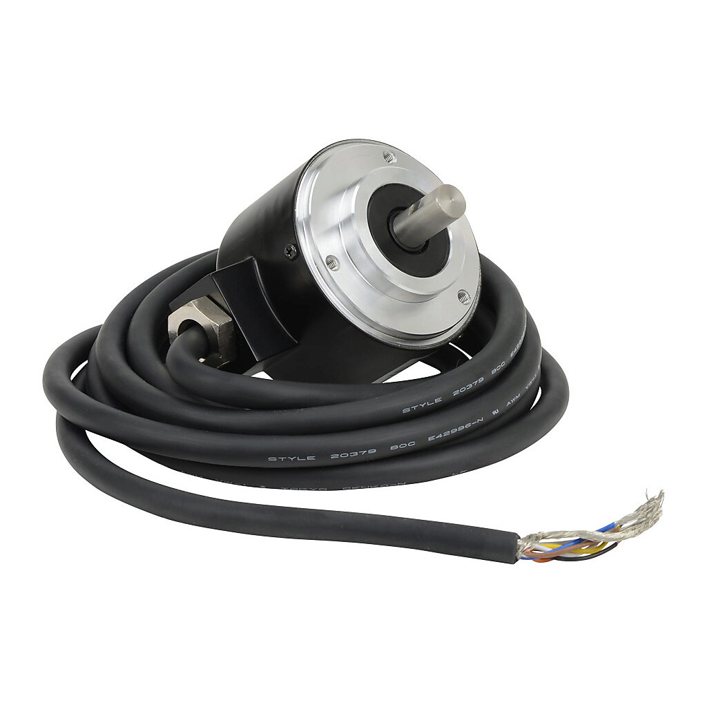 TRD-N400-RZVWD - JTEKT TRD-N series incremental (quadrature) rotary encoder, 5 VDC, line driver (differential) output, medium duty, 400 ppr, 8mm solid shaft, 50mm diameter body, IP65, 6.5ft/2m cable length, radial exit, pigtail.