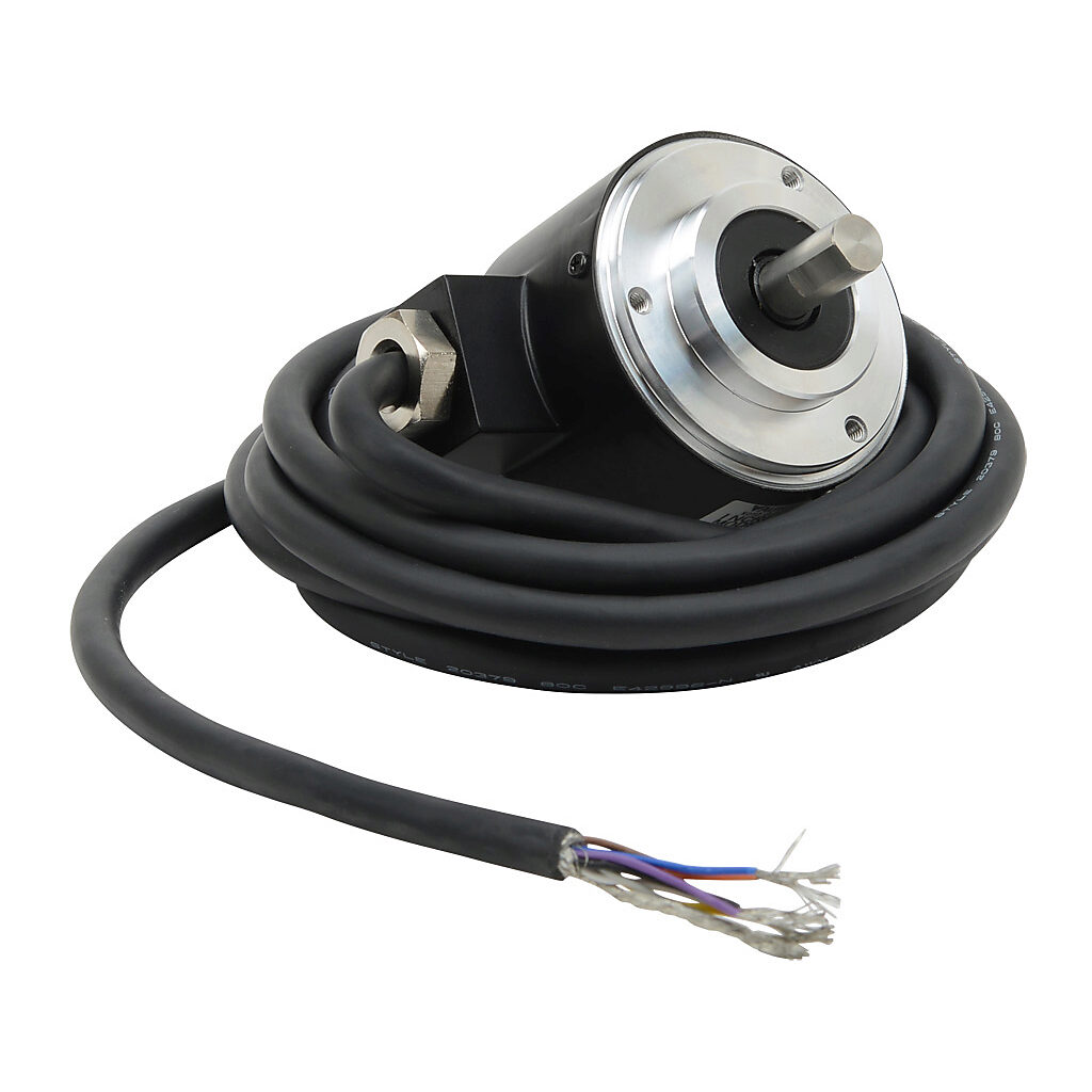 TRD-N480-RZVWD - JTEKT TRD-N series incremental (quadrature) rotary encoder, 5 VDC, line driver (differential) output, medium duty, 480 ppr, 8mm solid shaft, 50mm diameter body, IP65, 6.5ft/2m cable length, radial exit, pigtail.