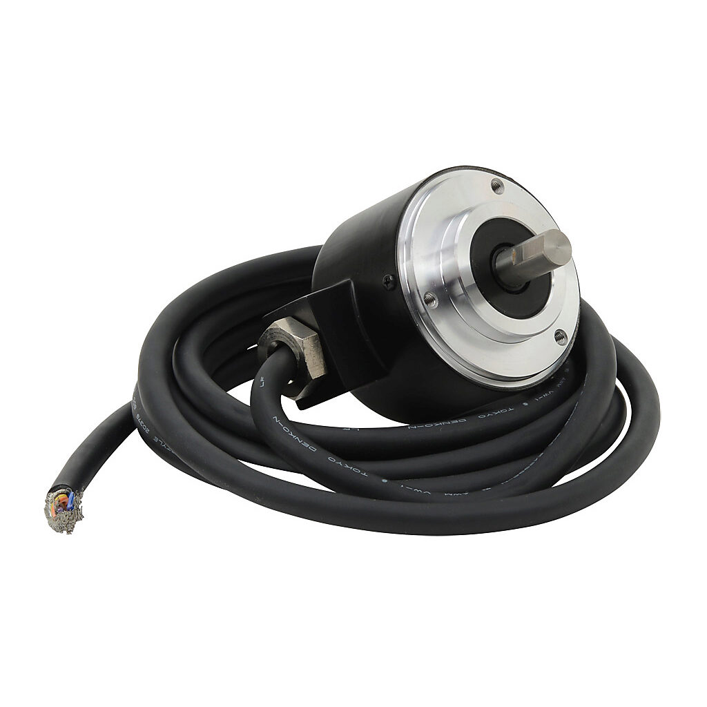TRD-N5-RZVWD - JTEKT TRD-N series incremental (quadrature) rotary encoder, 5 VDC, line driver (differential) output, medium duty, 5 ppr, 8mm solid shaft, 50mm diameter body, IP65, 6.5ft/2m cable length, radial exit, pigtail.