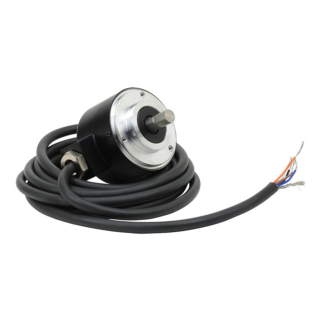 TRD-N5-RZWD - JTEKT TRD-N series incremental (quadrature) rotary encoder, 5-30 VDC, push-pull (totem) output, medium duty, 5 ppr, 8mm solid shaft, 50mm diameter body, IP65, 6.5ft/2m cable length, radial exit, pigtail.