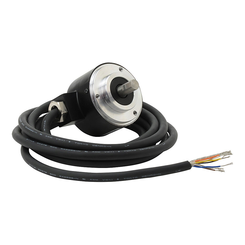 TRD-N50-RZVWD - JTEKT TRD-N series incremental (quadrature) rotary encoder, 5 VDC, line driver (differential) output, medium duty, 50 ppr, 8mm solid shaft, 50mm diameter body, IP65, 6.5ft/2m cable length, radial exit, pigtail.