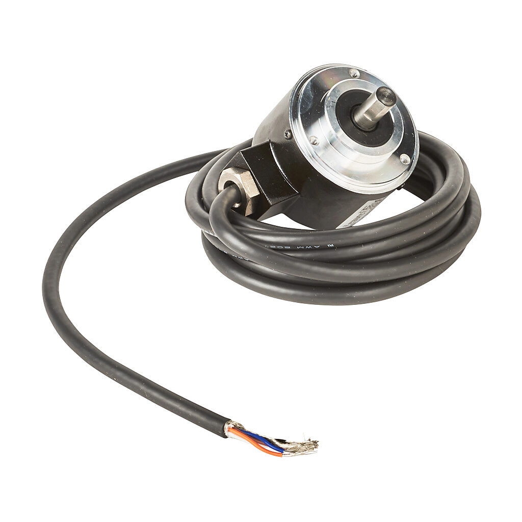 TRD-N50-RZWD - JTEKT TRD-N series incremental (quadrature) rotary encoder, 5-30 VDC, push-pull (totem) output, medium duty, 50 ppr, 8mm solid shaft, 50mm diameter body, IP65, 6.5ft/2m cable length, radial exit, pigtail.