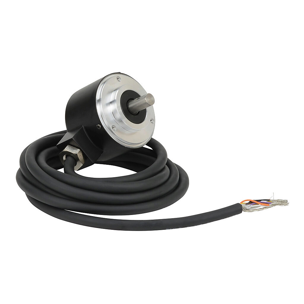 TRD-N500-RZVWD - JTEKT TRD-N series incremental (quadrature) rotary encoder, 5 VDC, line driver (differential) output, medium duty, 500 ppr, 8mm solid shaft, 50mm diameter body, IP65, 6.5ft/2m cable length, radial exit, pigtail.