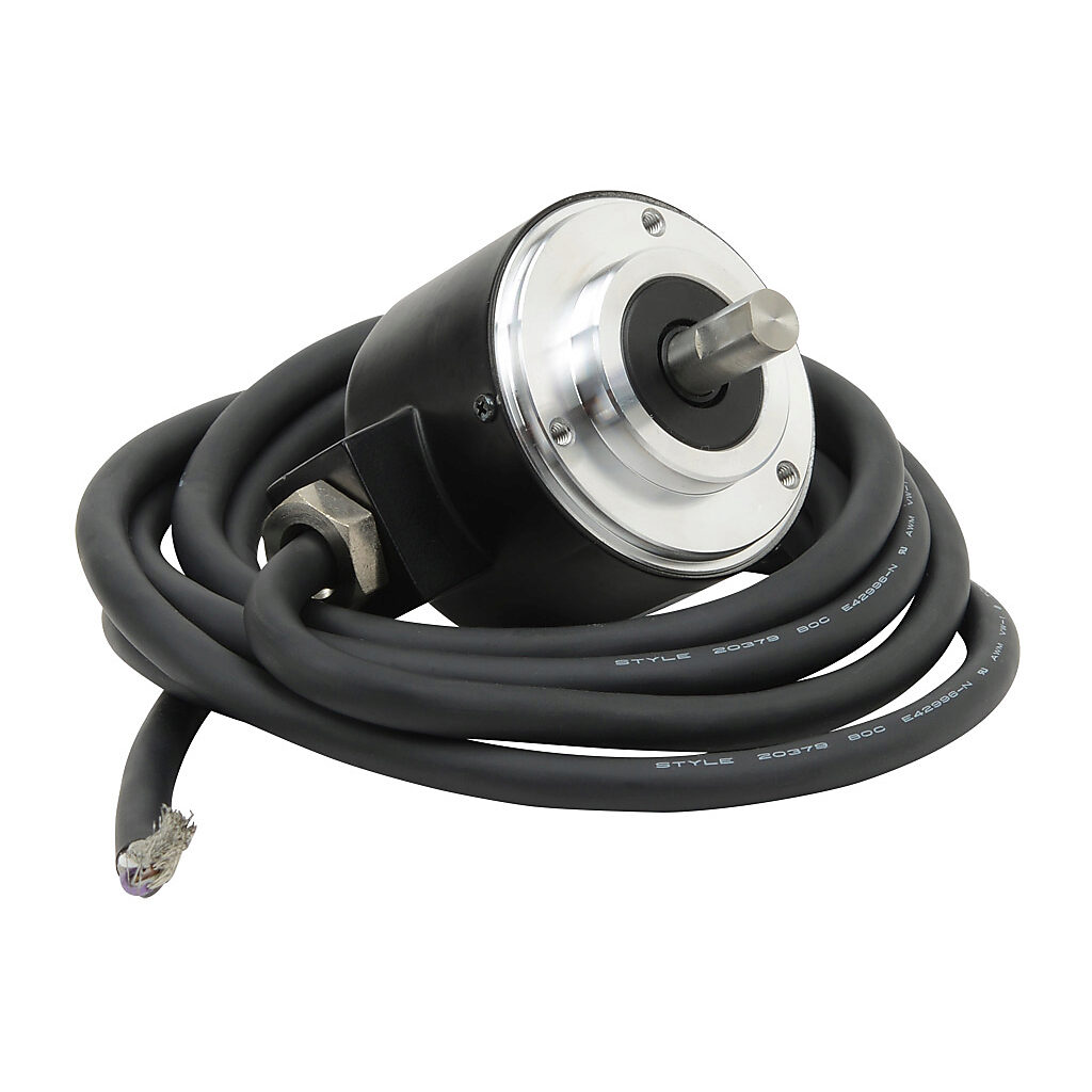 TRD-N600-RZVWD - JTEKT TRD-N series incremental (quadrature) rotary encoder, 5 VDC, line driver (differential) output, medium duty, 600 ppr, 8mm solid shaft, 50mm diameter body, IP65, 6.5ft/2m cable length, radial exit, pigtail.
