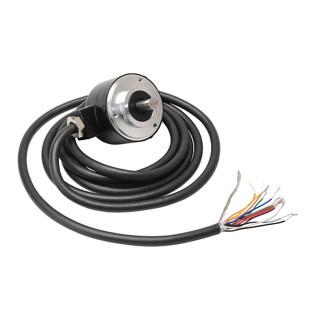 TRD-NA2048NWD - JTEKT TRD-NA series single-turn absolute (Gray code) rotary encoder, 10-26 VDC, NPN open collector output, medium duty, 2048 ppr, 8mm solid shaft, 50mm diameter body, IP65, 6.5ft/2m cable length, radial exit, pigtail.