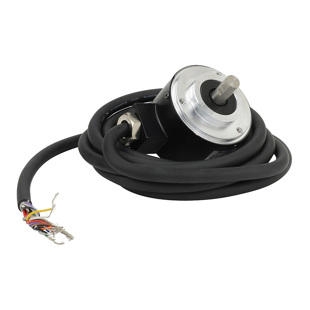 TRD-NA512NWD - JTEKT TRD-NA series single-turn absolute (Gray code) rotary encoder, 10-26 VDC, NPN open collector output, medium duty, 512 ppr, 8mm solid shaft, 50mm diameter body, IP65, 6.5ft/2m cable length, radial exit, pigtail.
