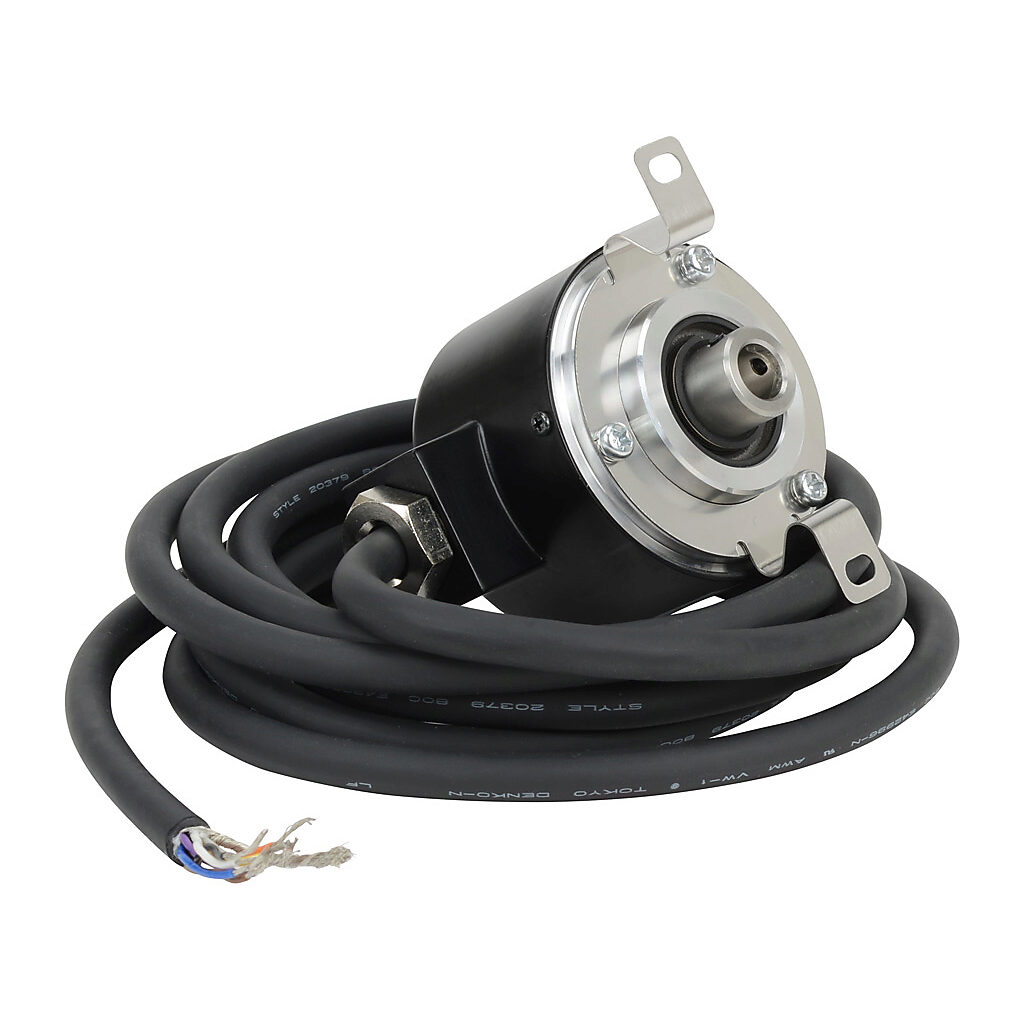 TRD-NH1000-RZVWD - JTEKT TRD-N series incremental (quadrature) rotary encoder, 5 VDC, line driver (differential) output, medium duty, 1000 ppr, 8mm hollow shaft, 50mm diameter body, IP65, 6.5ft/2m cable length, radial exit, pigtail.