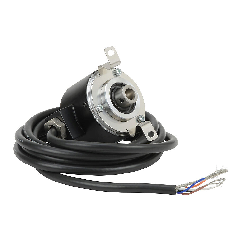 TRD-NH1200-RZWD - JTEKT TRD-N series incremental (quadrature) rotary encoder, 5-30 VDC, push-pull (totem) output, medium duty, 1200 ppr, 8mm hollow shaft, 50mm diameter body, IP65, 6.5ft/2m cable length, radial exit, pigtail.