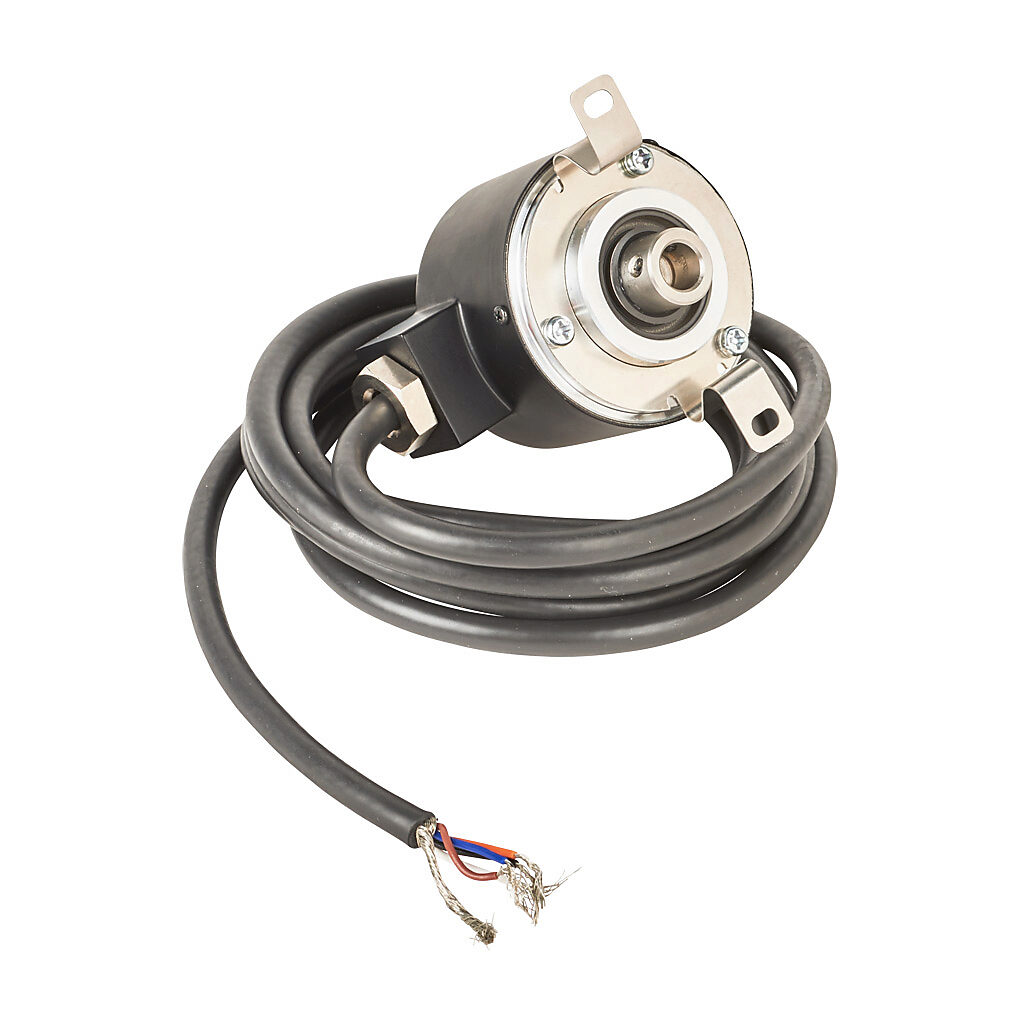 TRD-NH200-RZWD - JTEKT TRD-N series incremental (quadrature) rotary encoder, 5-30 VDC, push-pull (totem) output, medium duty, 200 ppr, 8mm hollow shaft, 50mm diameter body, IP65, 6.5ft/2m cable length, radial exit, pigtail.