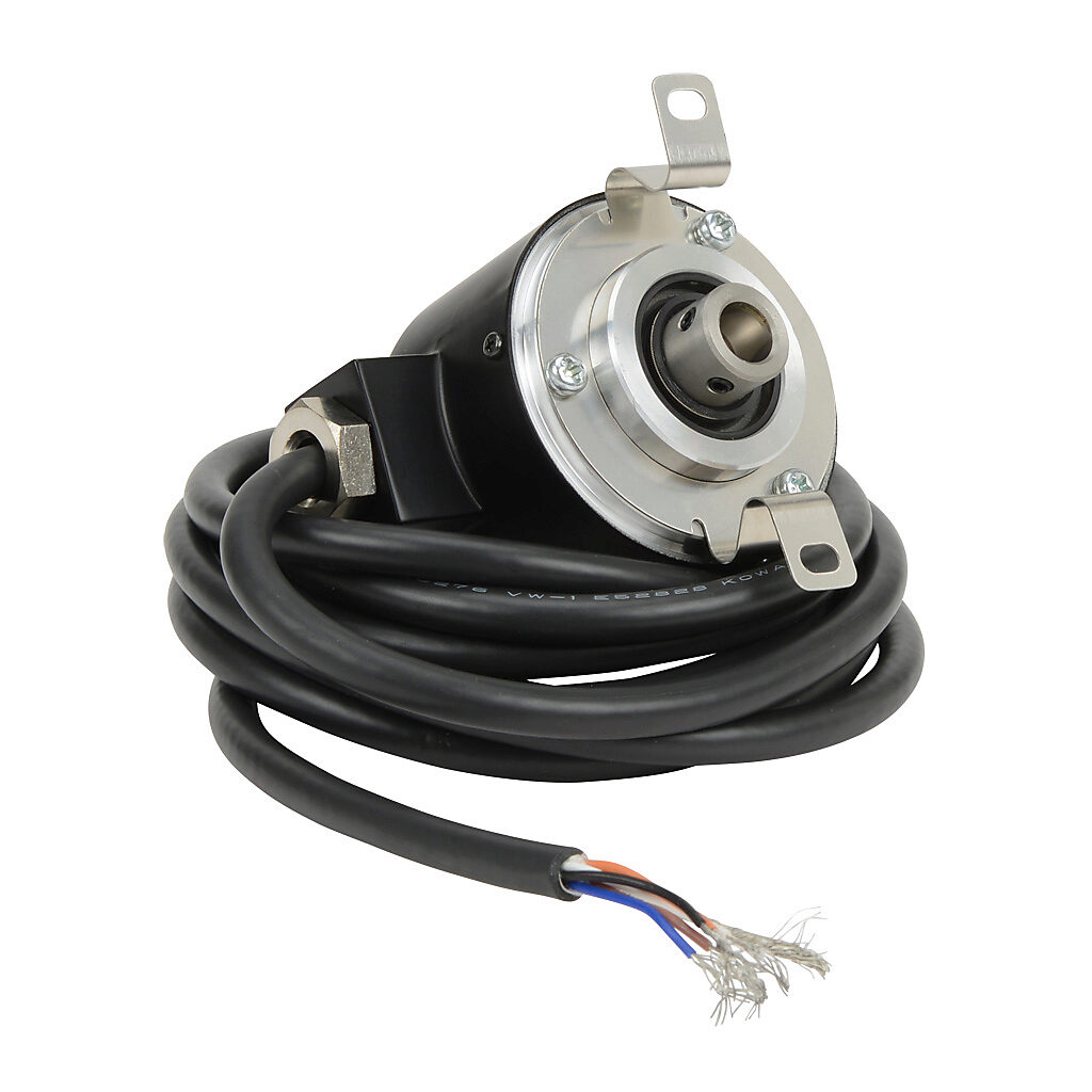 TRD-NH2000-RZWD - JTEKT TRD-N series incremental (quadrature) rotary encoder, 5-30 VDC, push-pull (totem) output, medium duty, 2000 ppr, 8mm hollow shaft, 50mm diameter body, IP65, 6.5ft/2m cable length, radial exit, pigtail.