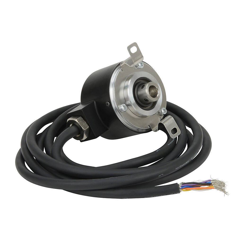 TRD-NH2500-RZVWD - JTEKT TRD-N series incremental (quadrature) rotary encoder, 5 VDC, line driver (differential) output, medium duty, 2500 ppr, 8mm hollow shaft, 50mm diameter body, IP65, 6.5ft/2m cable length, radial exit, pigtail.