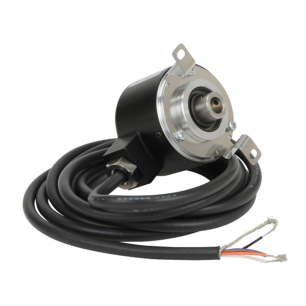 TRD-NH2500-RZWD - JTEKT TRD-N series incremental (quadrature) rotary encoder, 5-30 VDC, push-pull (totem) output, medium duty, 2500 ppr, 8mm hollow shaft, 50mm diameter body, IP65, 6.5ft/2m cable length, radial exit, pigtail.