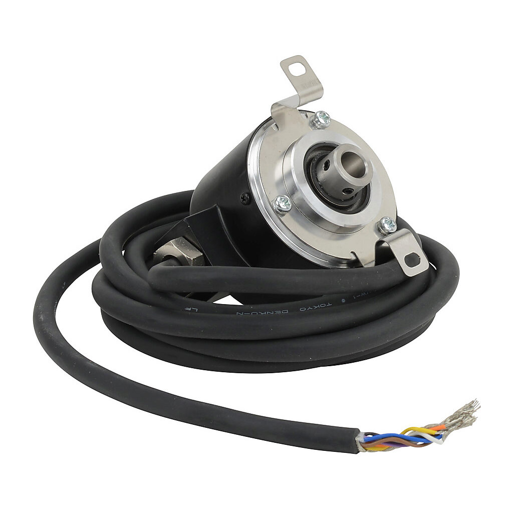 TRD-NH3-RZVWD - JTEKT TRD-N series incremental (quadrature) rotary encoder, 5 VDC, line driver (differential) output, medium duty, 3 ppr, 8mm hollow shaft, 50mm diameter body, IP65, 6.5ft/2m cable length, radial exit, pigtail.