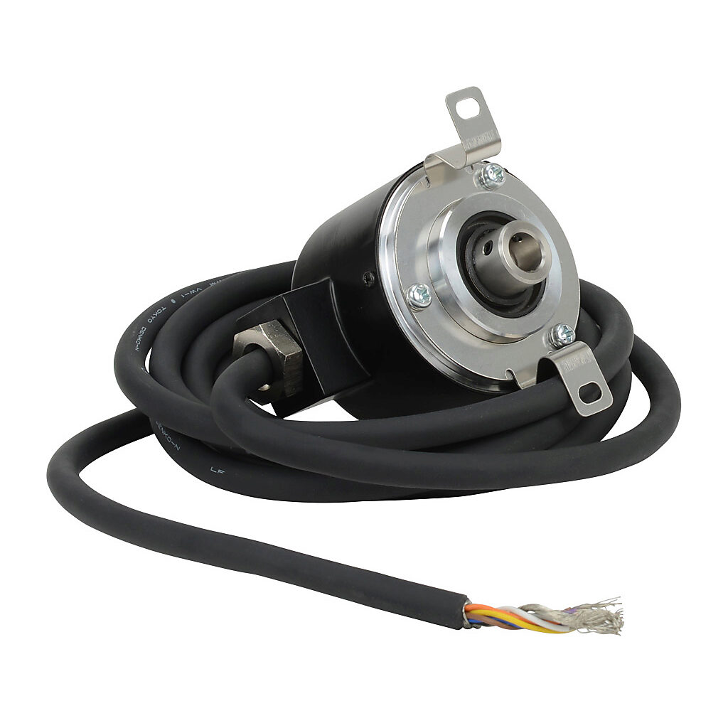 TRD-NH300-RZVWD - JTEKT TRD-N series incremental (quadrature) rotary encoder, 5 VDC, line driver (differential) output, medium duty, 300 ppr, 8mm hollow shaft, 50mm diameter body, IP65, 6.5ft/2m cable length, radial exit, pigtail.