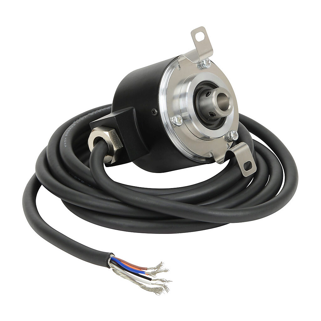 TRD-NH360-RZWD - JTEKT TRD-N series incremental (quadrature) rotary encoder, 5-30 VDC, push-pull (totem) output, medium duty, 360 ppr, 8mm hollow shaft, 50mm diameter body, IP65, 6.5ft/2m cable length, radial exit, pigtail.