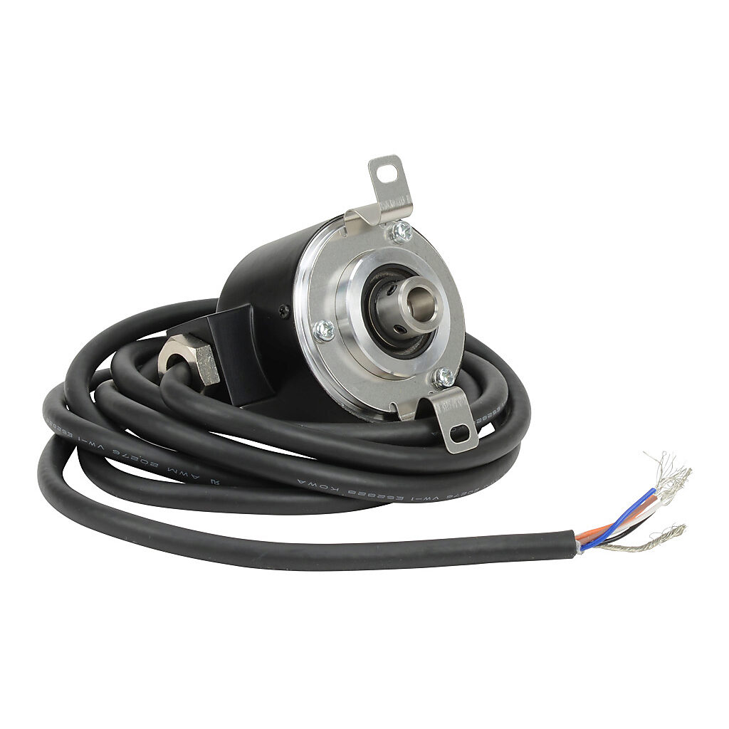 TRD-NH40-RZWD - JTEKT TRD-N series incremental (quadrature) rotary encoder, 5-30 VDC, push-pull (totem) output, medium duty, 40 ppr, 8mm hollow shaft, 50mm diameter body, IP65, 6.5ft/2m cable length, radial exit, pigtail.