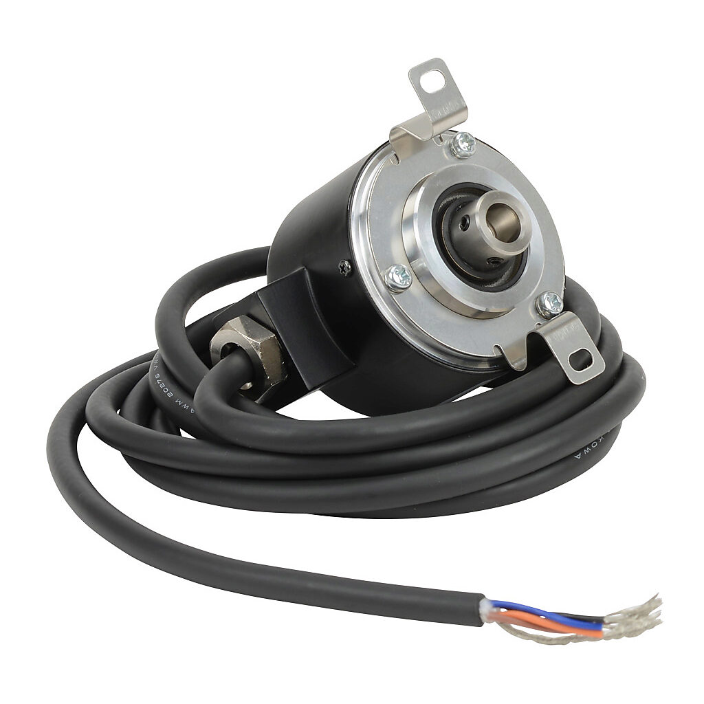 TRD-NH400-RZWD - JTEKT TRD-N series incremental (quadrature) rotary encoder, 5-30 VDC, push-pull (totem) output, medium duty, 400 ppr, 8mm hollow shaft, 50mm diameter body, IP65, 6.5ft/2m cable length, radial exit, pigtail.
