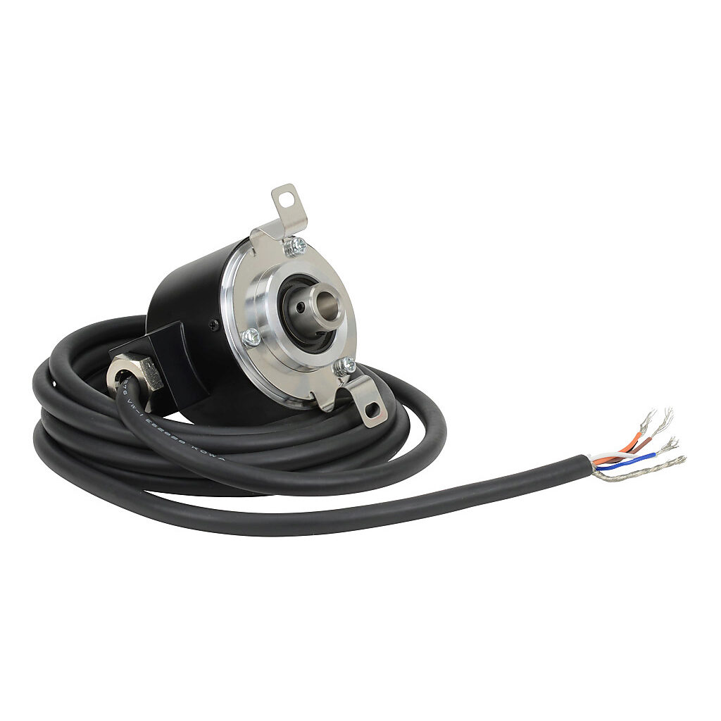 TRD-NH50-RZWD - JTEKT TRD-N series incremental (quadrature) rotary encoder, 5-30 VDC, push-pull (totem) output, medium duty, 50 ppr, 8mm hollow shaft, 50mm diameter body, IP65, 6.5ft/2m cable length, radial exit, pigtail.