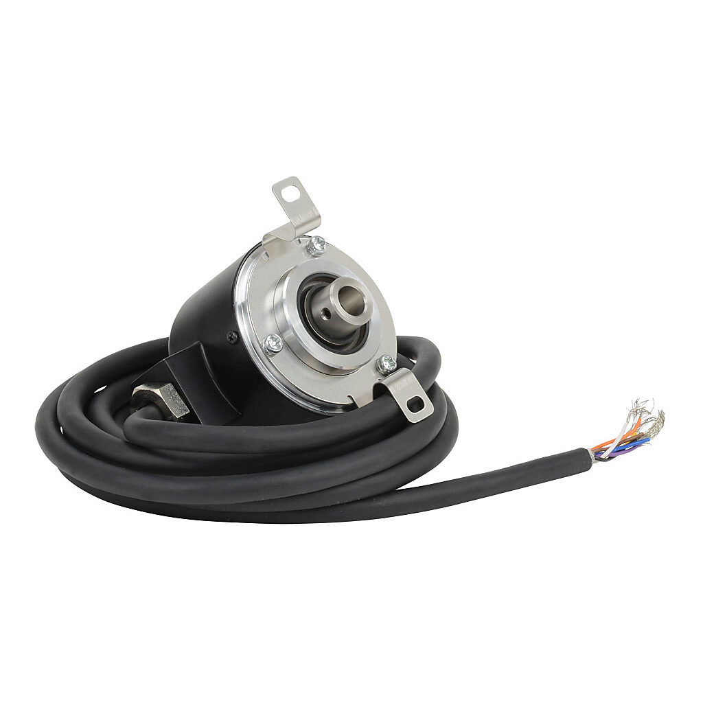 TRD-NH500-RZVWD - JTEKT TRD-N series incremental (quadrature) rotary encoder, 5 VDC, line driver (differential) output, medium duty, 500 ppr, 8mm hollow shaft, 50mm diameter body, IP65, 6.5ft/2m cable length, radial exit, pigtail.