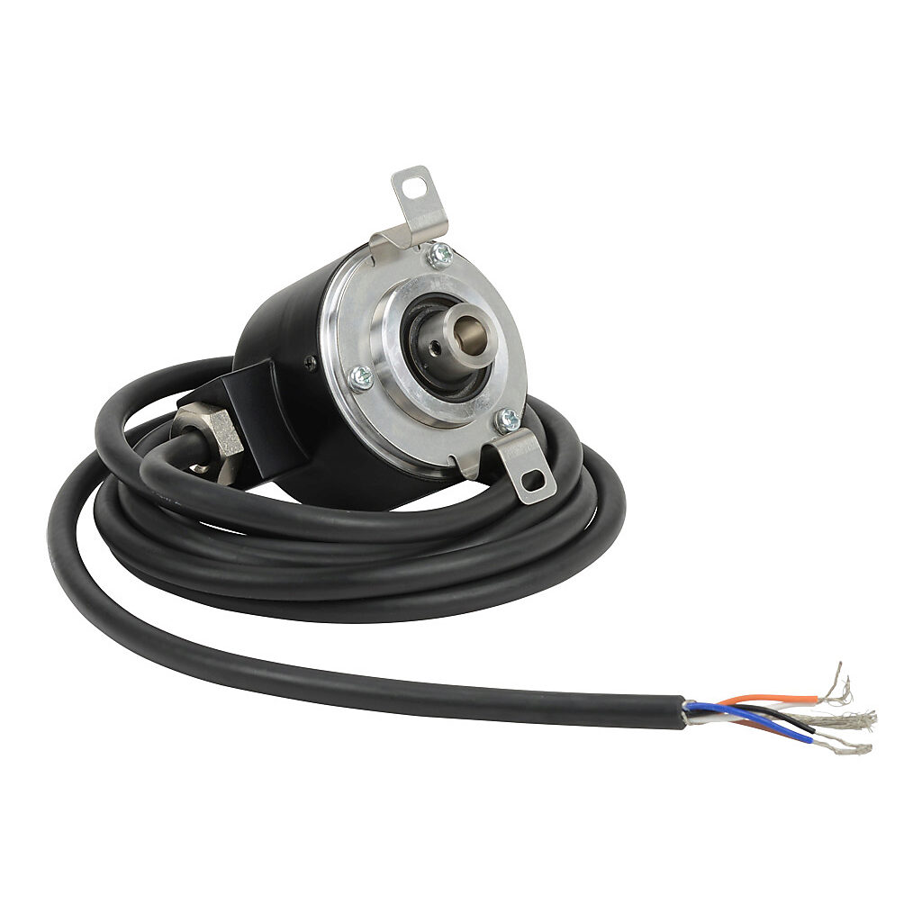 TRD-NH600-RZWD - JTEKT TRD-N series incremental (quadrature) rotary encoder, 5-30 VDC, push-pull (totem) output, medium duty, 600 ppr, 8mm hollow shaft, 50mm diameter body, IP65, 6.5ft/2m cable length, radial exit, pigtail.