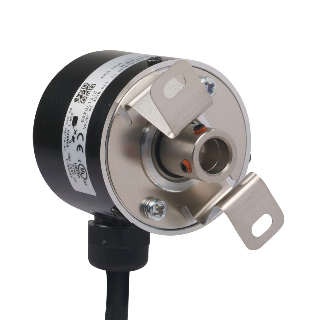 TRD-SHR1000AW0D - JTEKT TRD-SR series incremental (quadrature) rotary encoder, 5-26 VDC, NPN open collector output, light duty, 1000 ppr, 8mm hollow shaft, 40mm diameter body, IP65, 6.5ft/2m cable length, radial exit, pigtail.