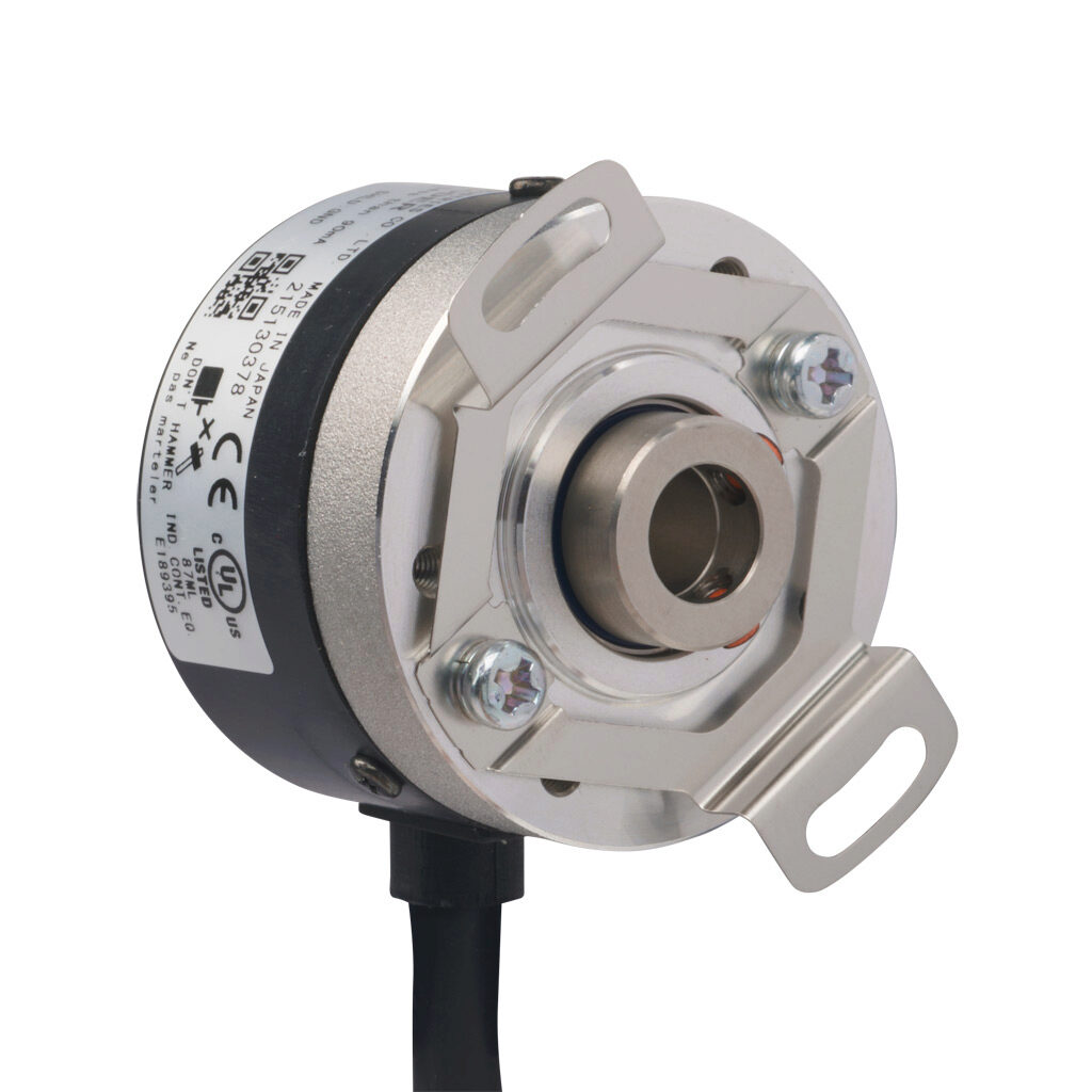 TRD-SHR1000V5D - JTEKT TRD-SR series incremental (quadrature) rotary encoder, 5 VDC, line driver (differential) output, light duty, 1000 ppr, 8mm hollow shaft, 38mm diameter body, IP50, 6.5ft/2m cable length, radial exit, pigtail.