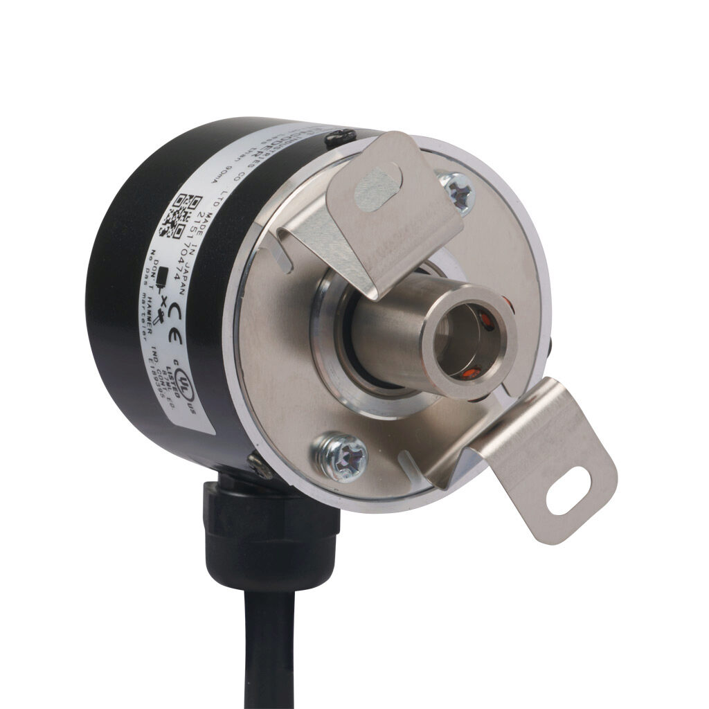 TRD-SHR1024AW0D - JTEKT TRD-SR series incremental (quadrature) rotary encoder, 5-26 VDC, NPN open collector output, light duty, 1024 ppr, 8mm hollow shaft, 40mm diameter body, IP65, 6.5ft/2m cable length, radial exit, pigtail.