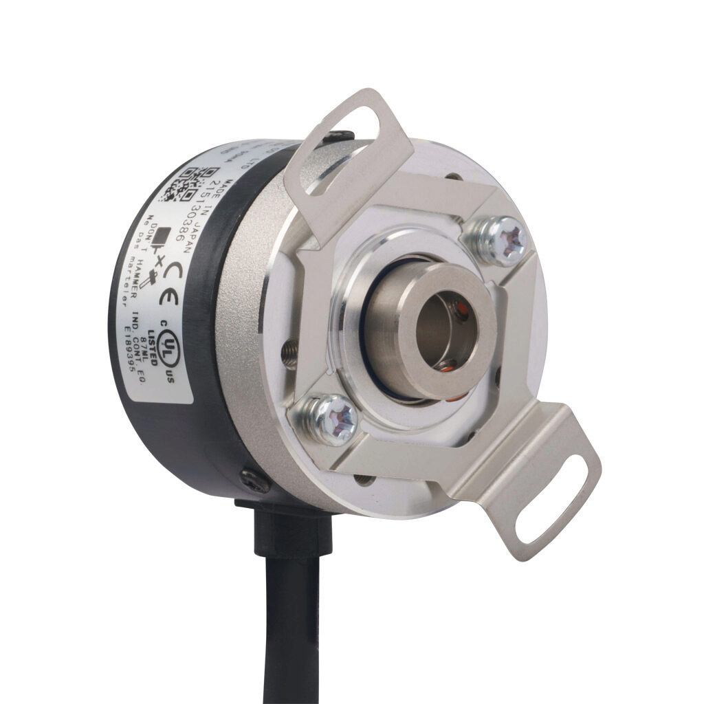 TRD-SHR2000V5D - JTEKT TRD-SR series incremental (quadrature) rotary encoder, 5 VDC, line driver (differential) output, light duty, 2000 ppr, 8mm hollow shaft, 38mm diameter body, IP50, 6.5ft/2m cable length, radial exit, pigtail.