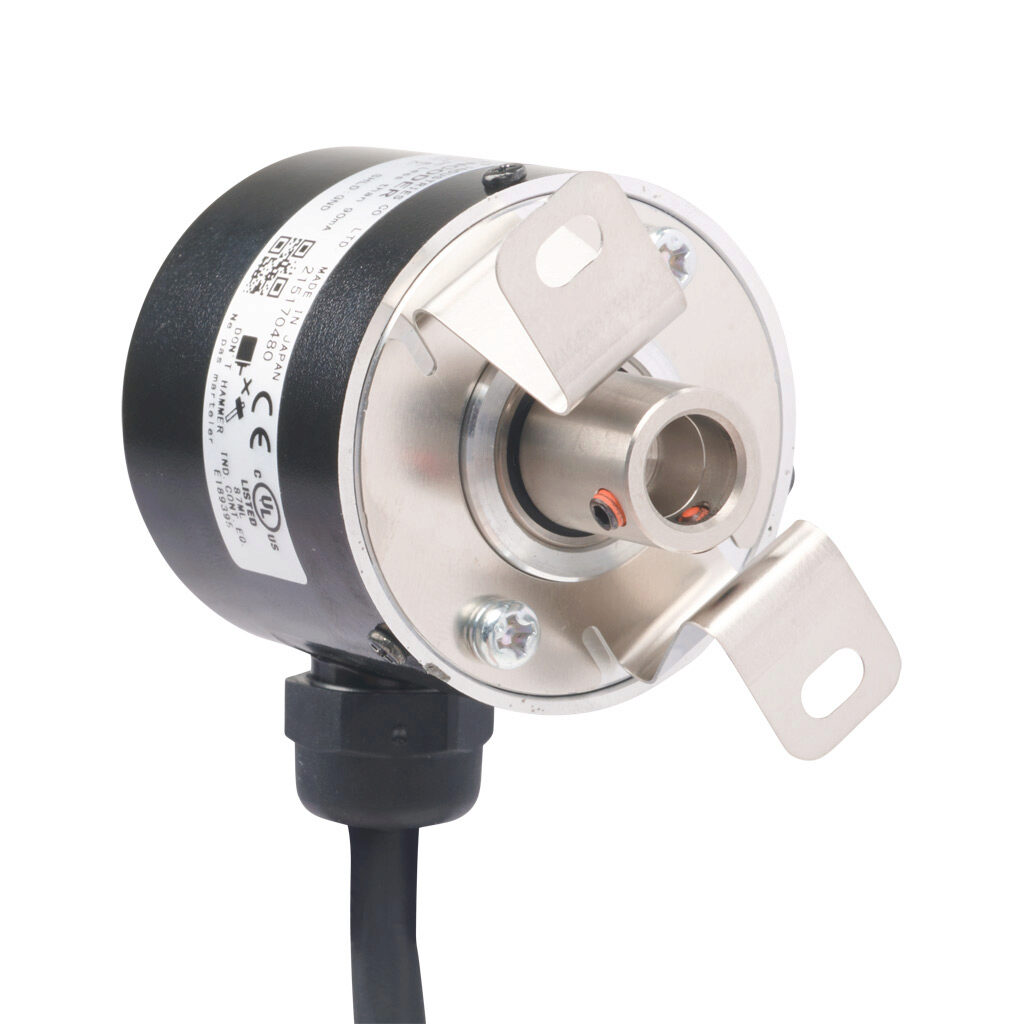 TRD-SHR2000VW0D - JTEKT TRD-SR series incremental (quadrature) rotary encoder, 5 VDC, line driver (differential) output, light duty, 2000 ppr, 8mm hollow shaft, 40mm diameter body, IP65, 6.5ft/2m cable length, radial exit, pigtail.